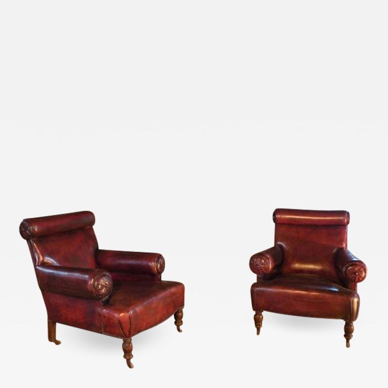 Pair of Large early 20th century English Leather Club or library Chairs