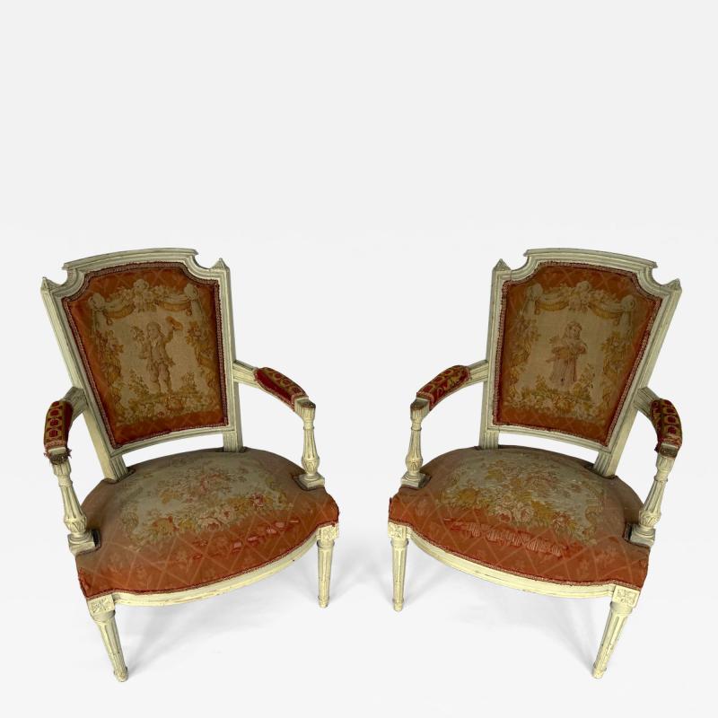 Pair of Late 19th Century Louis XVI Style Armchairs from Matching Parlor Suite