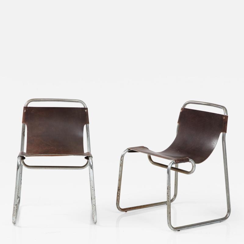 Pair of Leather Chrome Sling Chairs