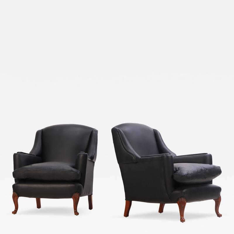 Pair of Leather Upholstered Club Chairs C 1950