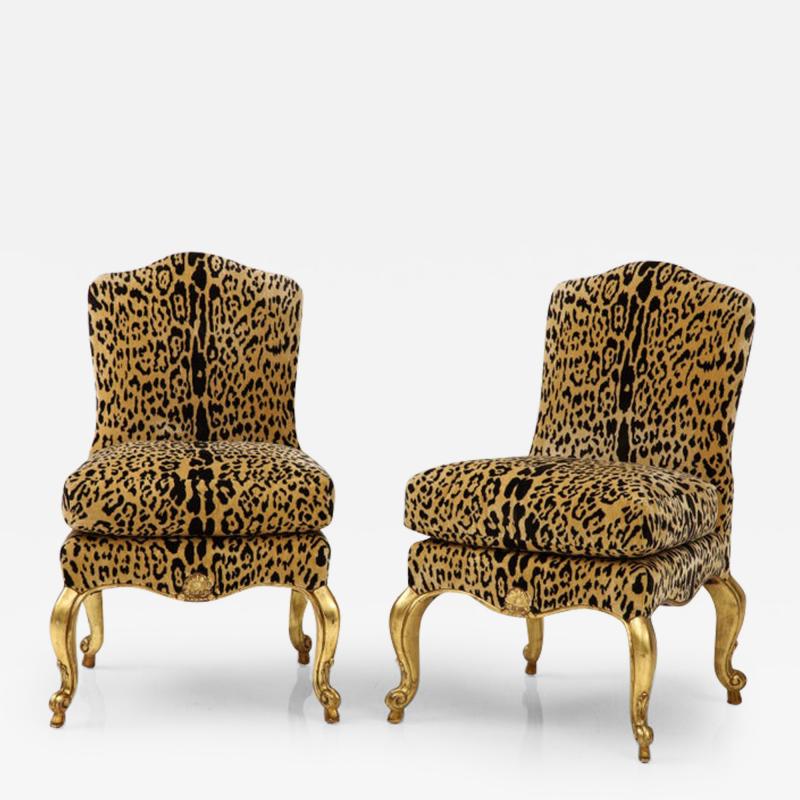 Pair of Leopard and Gold Slipper Chairs