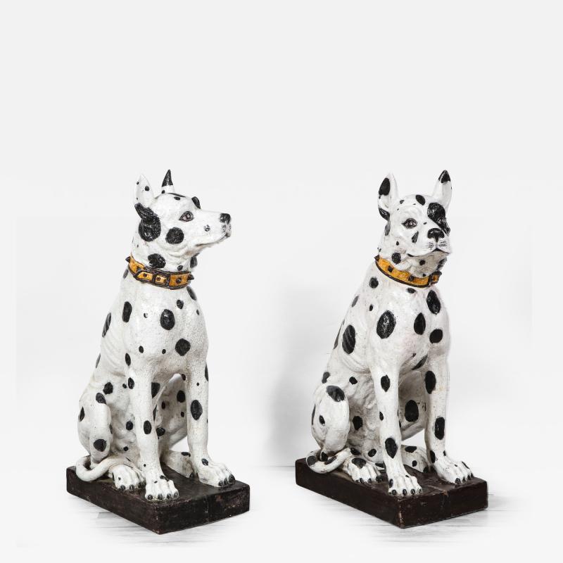 Pair of Life size Italian Black and White Great Dane Dog Sculptures