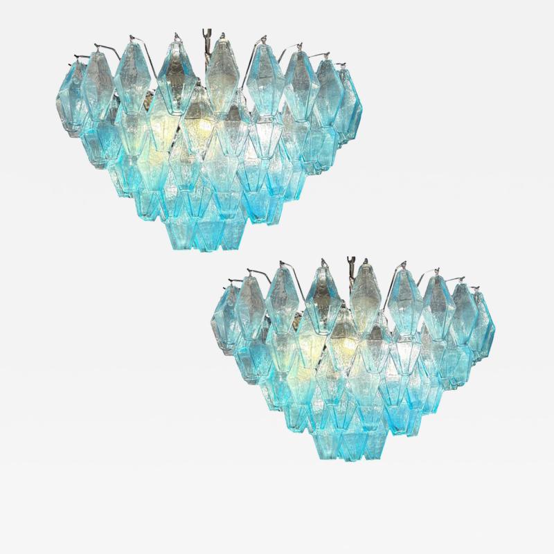 Pair of Light Blue Poliedri Murano Glass Chandelier or Ceiling Light