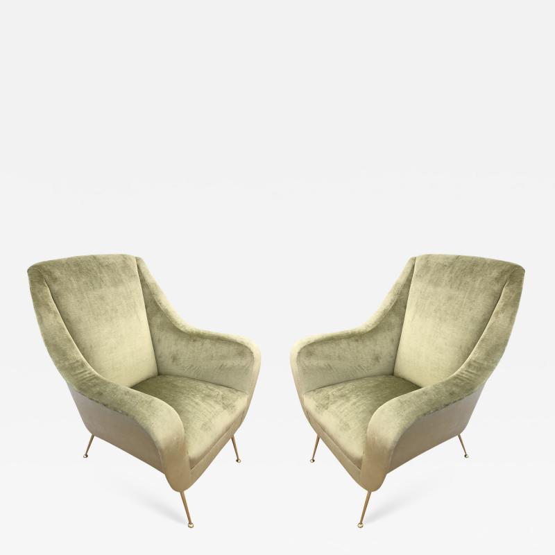 Pair of Light Green Mid Century Lounge Chairs