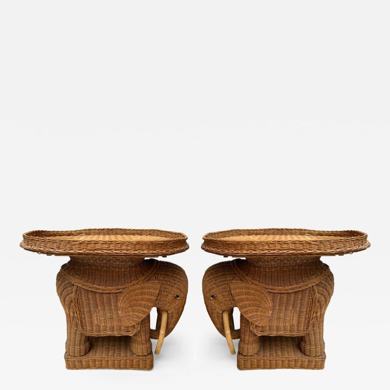 Pair of Lightning Rattan Elephant Side Tables France 1970s