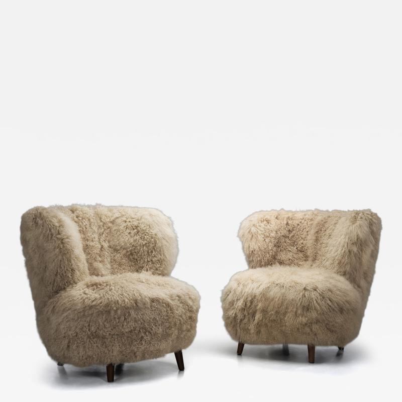 Pair of Longhair Easy Chairs Europe ca Mid 20th Century