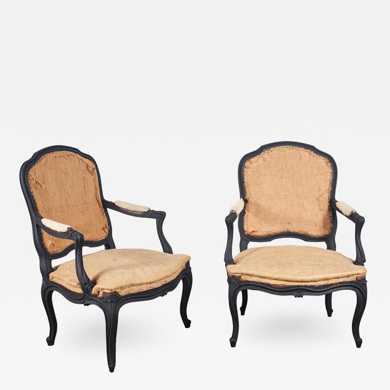 Pair of Louie XV Style Chairs in Matt Black