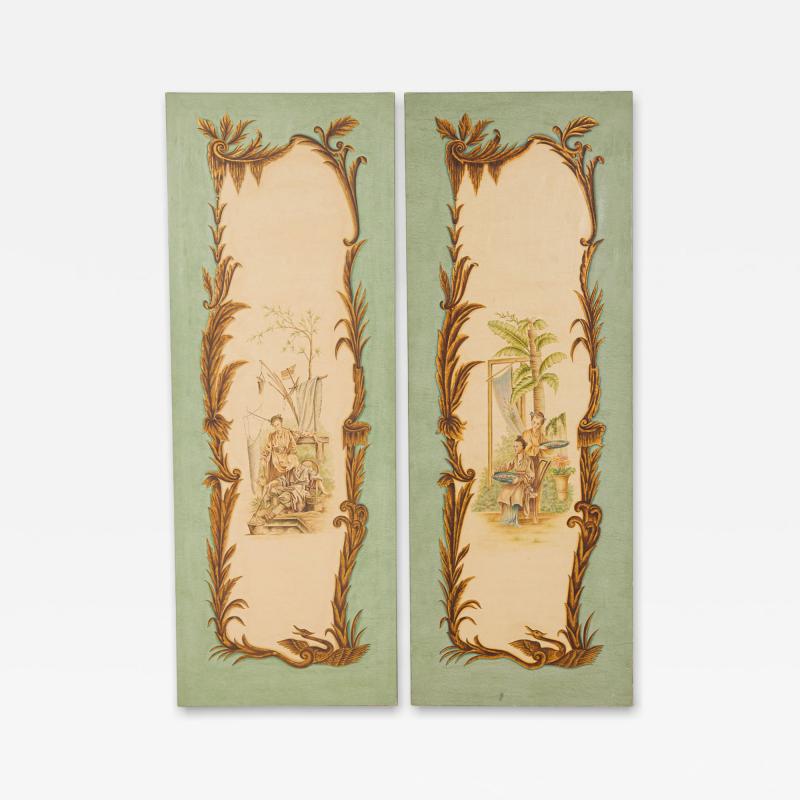 Pair of Louis XV Celadon Chinoiserie Genre Scenes