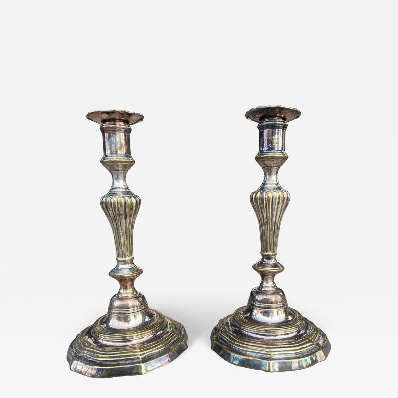 Pair of Louis XV Silvered Brass Candlesticks