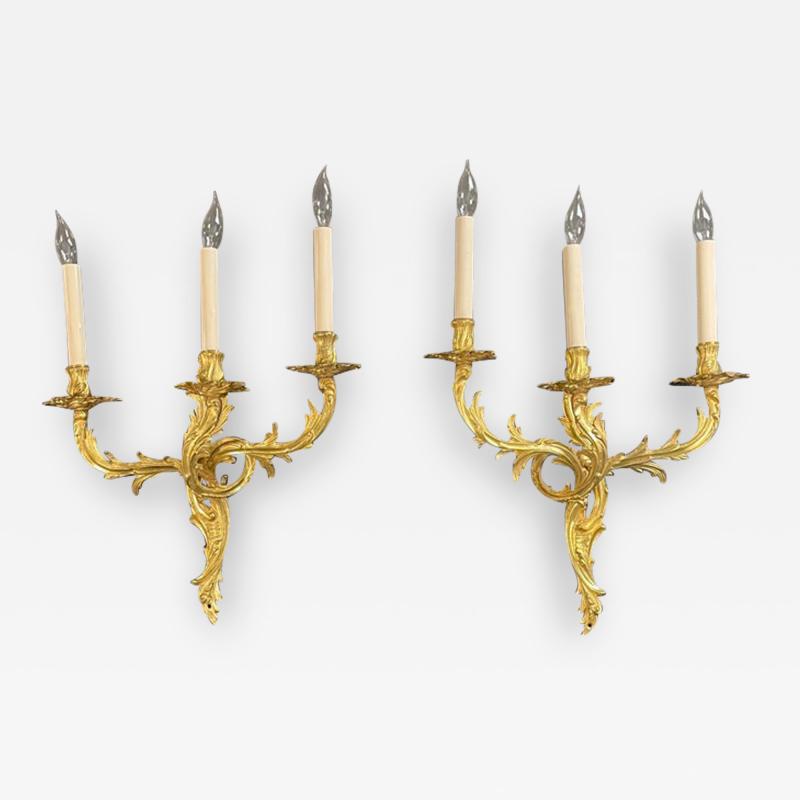 Pair of Louis XV Style Gilt Bronze Wall Sconces