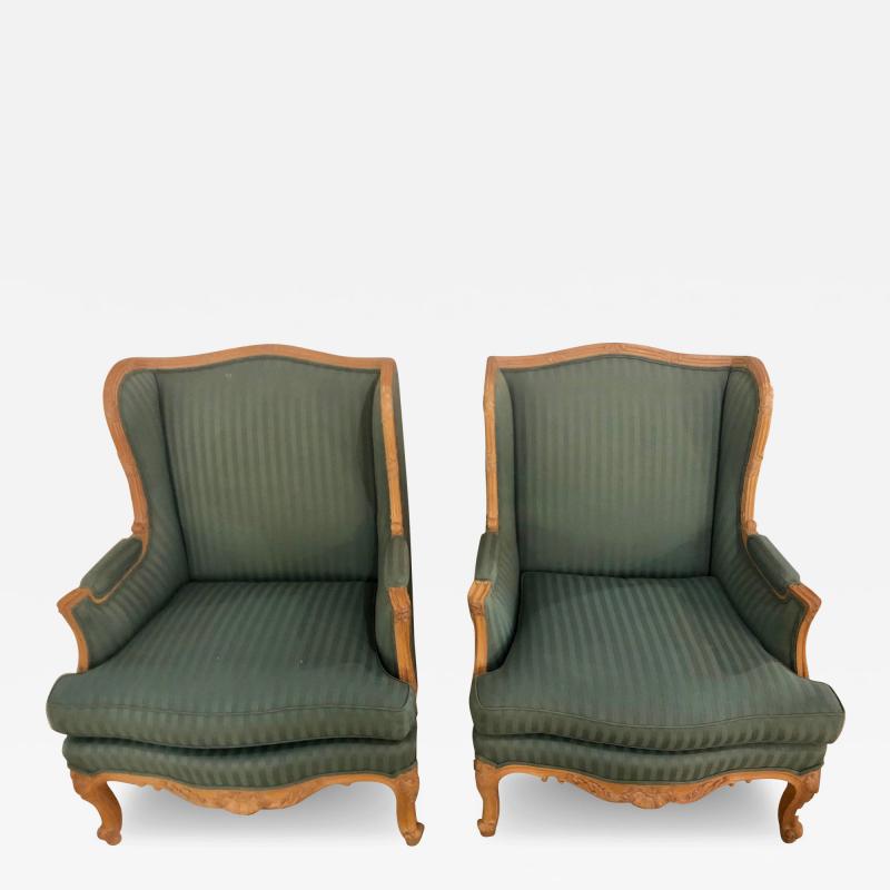 Pair of Louis XV Style Lounge or Wing Chairs Carved Large