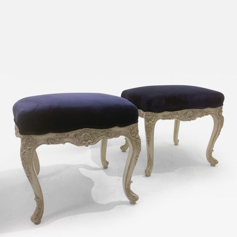 Pair of Louis XV Style Stools in Purple Velvet