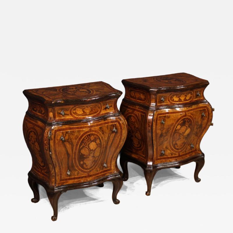 Pair of Louis XV style inlaid Lombard bedside tables