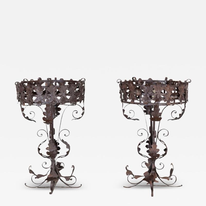 Pair of Louis XV style wrought iron plant stands