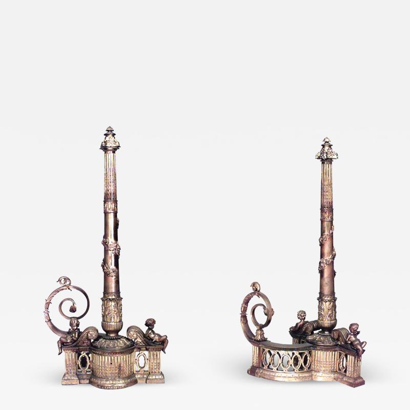 Pair of Louis XVI Bronze Dore Andirons