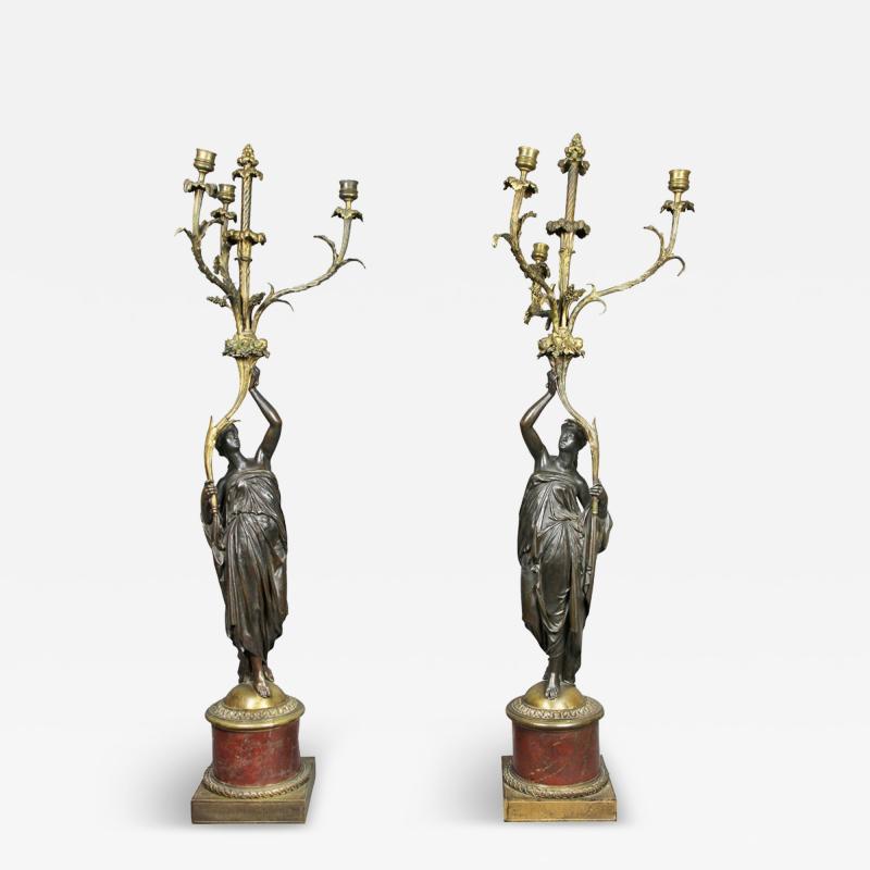 Pair of Louis XVI Bronze and Ormolu Candelabra