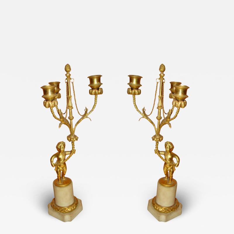 Pair of Louis XVI Figural Bronze Candlesticks