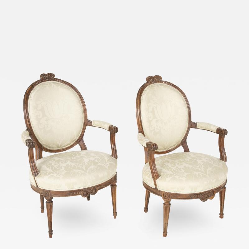 Pair of Louis XVI Period Oval Back Fauteuil