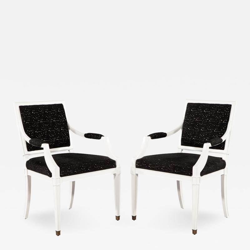 Pair of Louis XVI Style Arm Chairs in Black and White