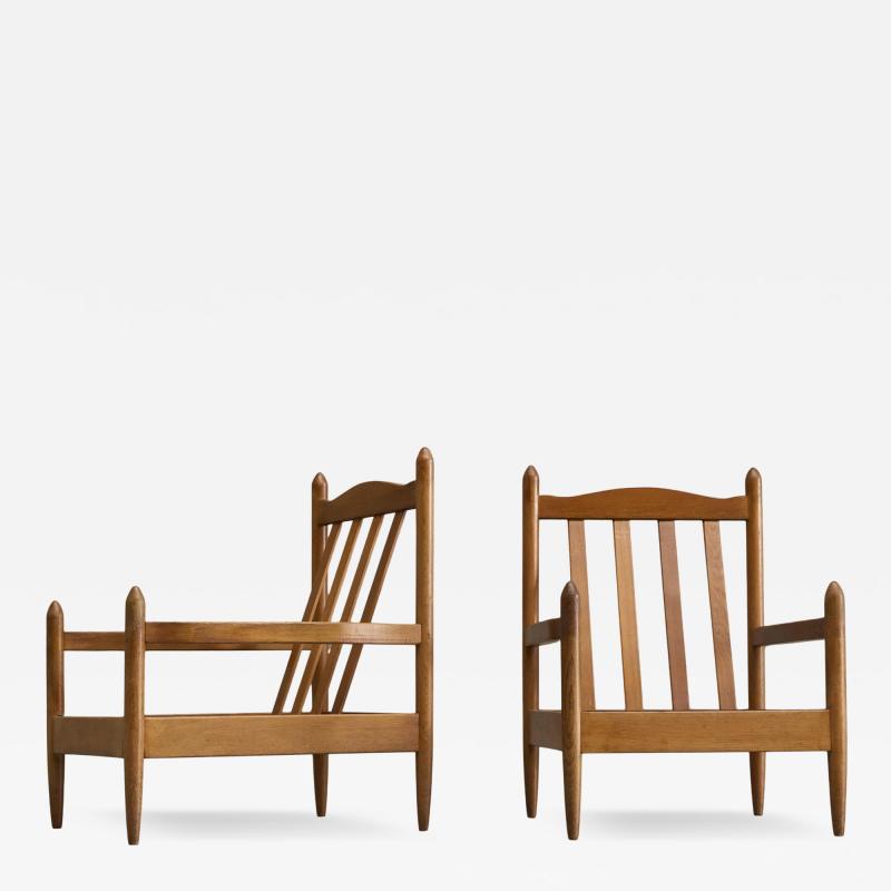 Pair of Lounge Chairs in Solid Oak To Be Reupholstered France 1960s