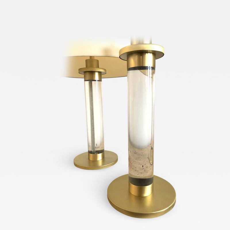 Pair of Lucite Brass Column Table Lamps