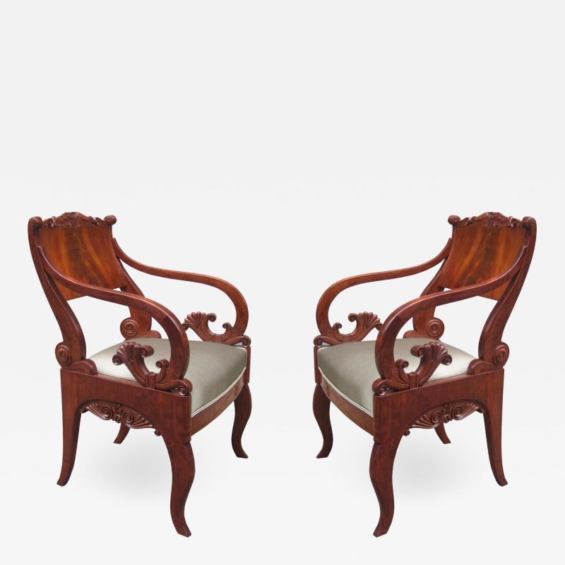 Pair of Mahogany Empire Armchairs