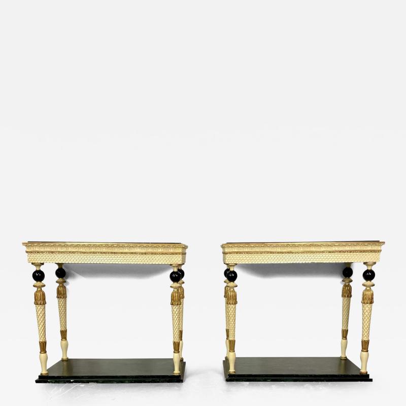 Pair of Maison Jansen Console Tables Neoclassical Marble Top Paint Decorated