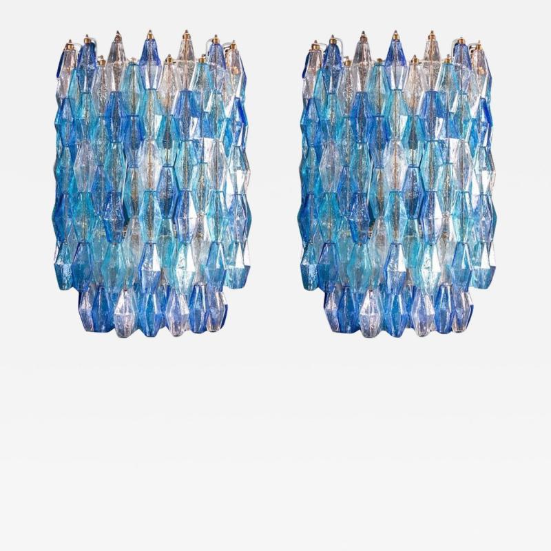 Pair of Majestic Murano Glass Sapphire Colored Poliedri Chandelier