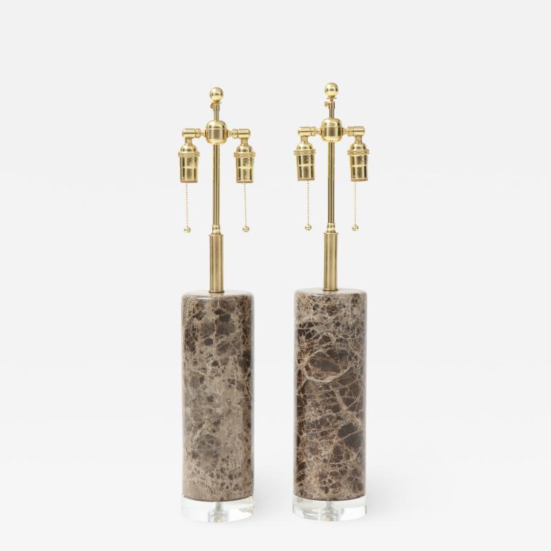 Pair of Marble Lamps on Lucite Bases