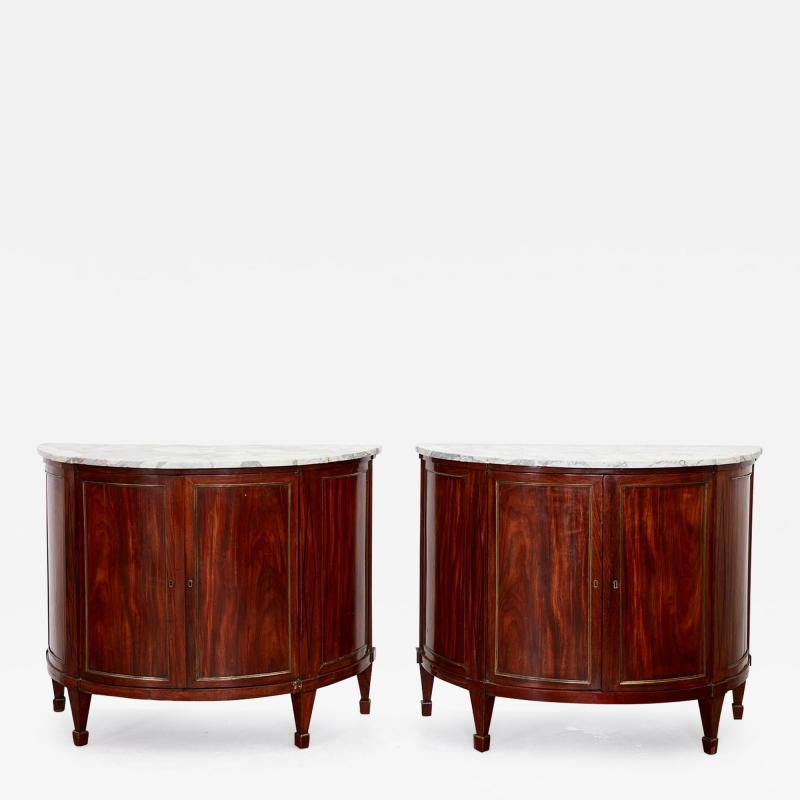 Pair of Marble Top Demilune Baltic Commodes