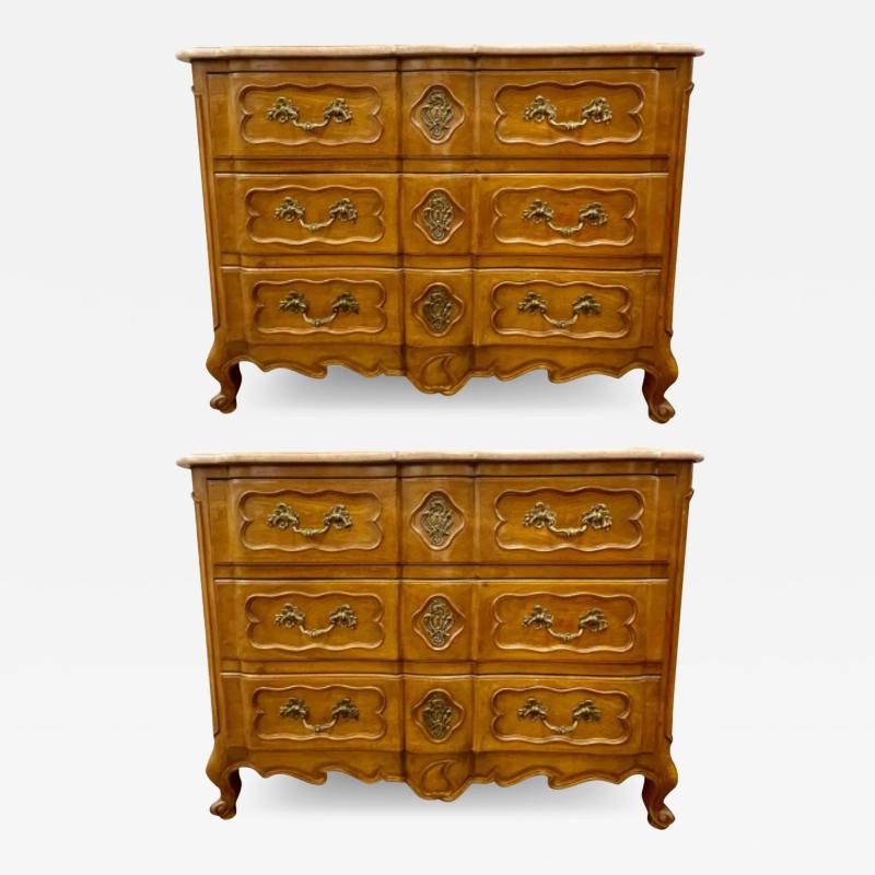 Pair of Marble Top Louis XV Style Commodes Chests Attributed to Maison Jansen