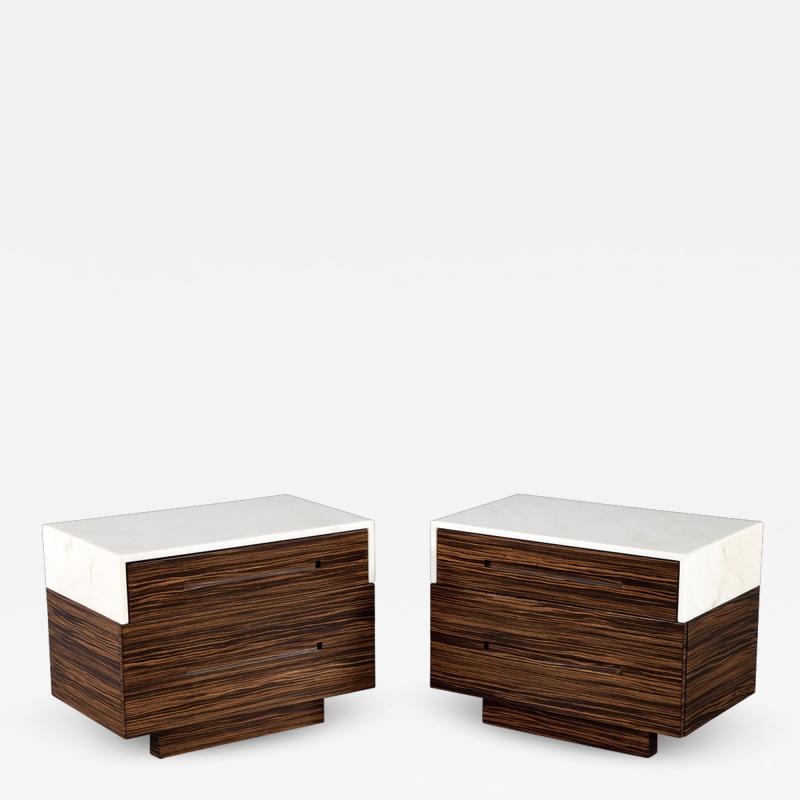 Pair of Marble Top Macassar End Tables