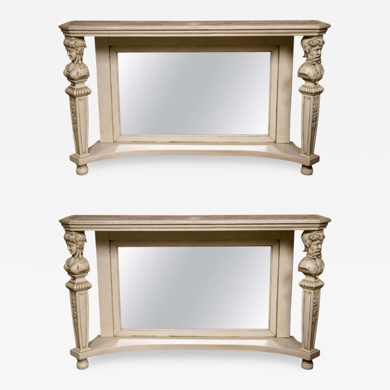 Pair of Marble Top Painted Pier Console Tables
