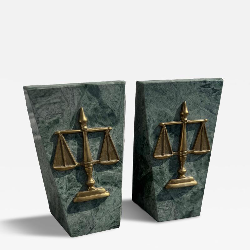 Pair of Marble and Brass Scales of Justice Bookends