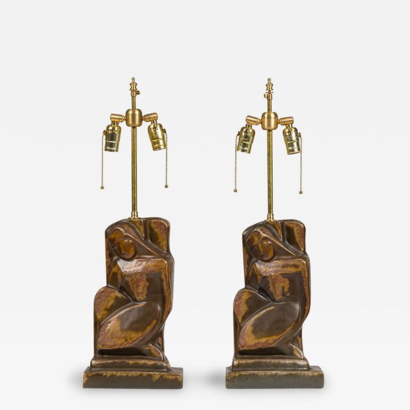 Pair of Marianna von Allesch American Art Deco Figural Table Lamps