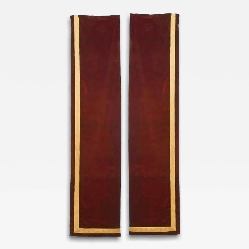 Pair of Maroon Velvet Metallic Thread Narrow Drapes