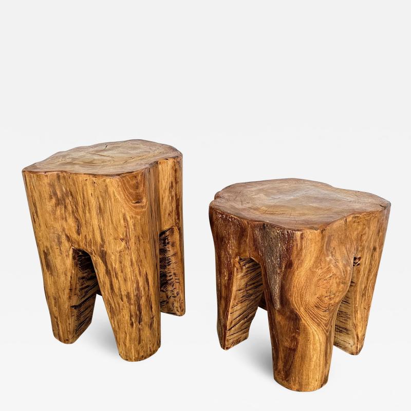 Pair of Massive Walnut Wood Side Tables France 1960s