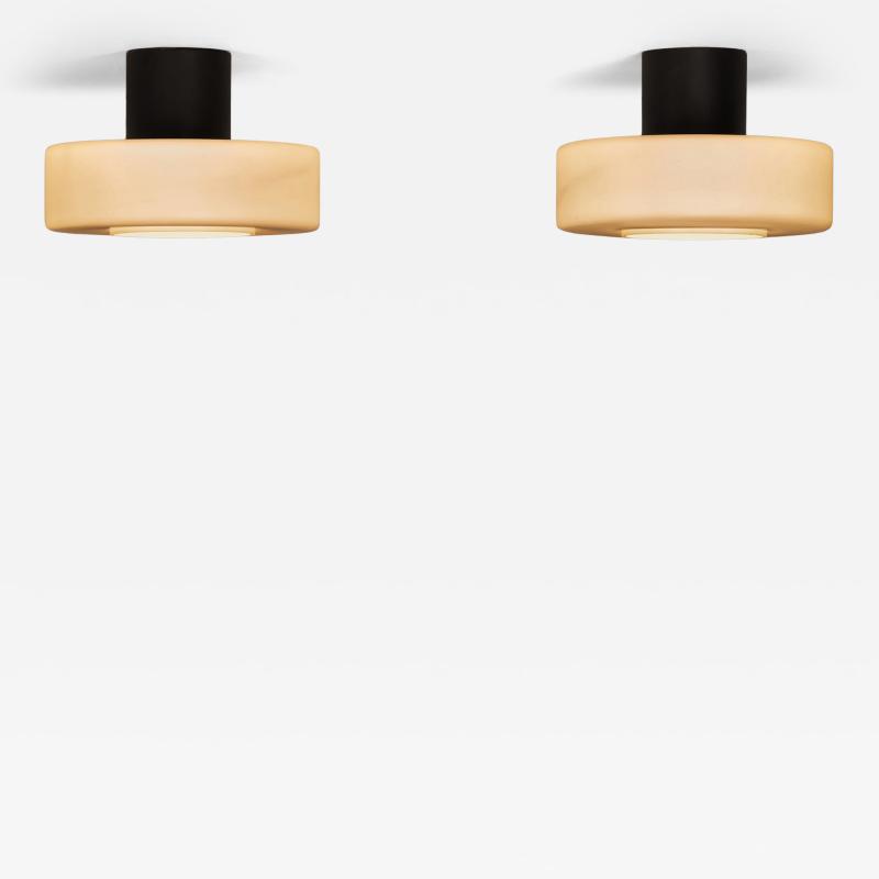 Pair of Matte Opal Glass Ceiling Lamps The Netherlands 1960s