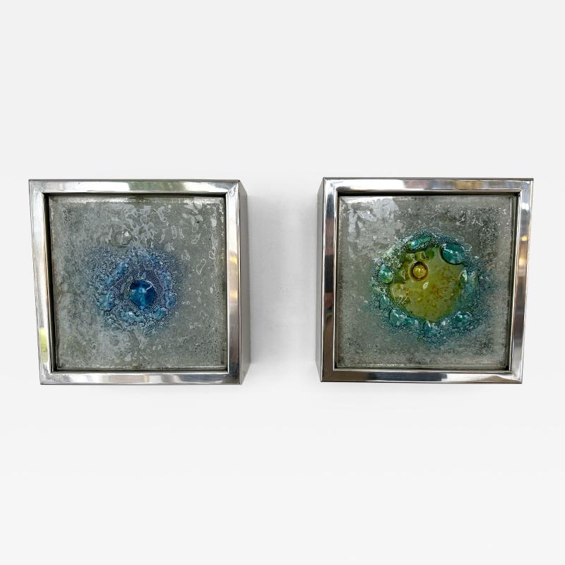 Pair of Metal Chrome Box Sconces Bubble Glass Netherland 1970s