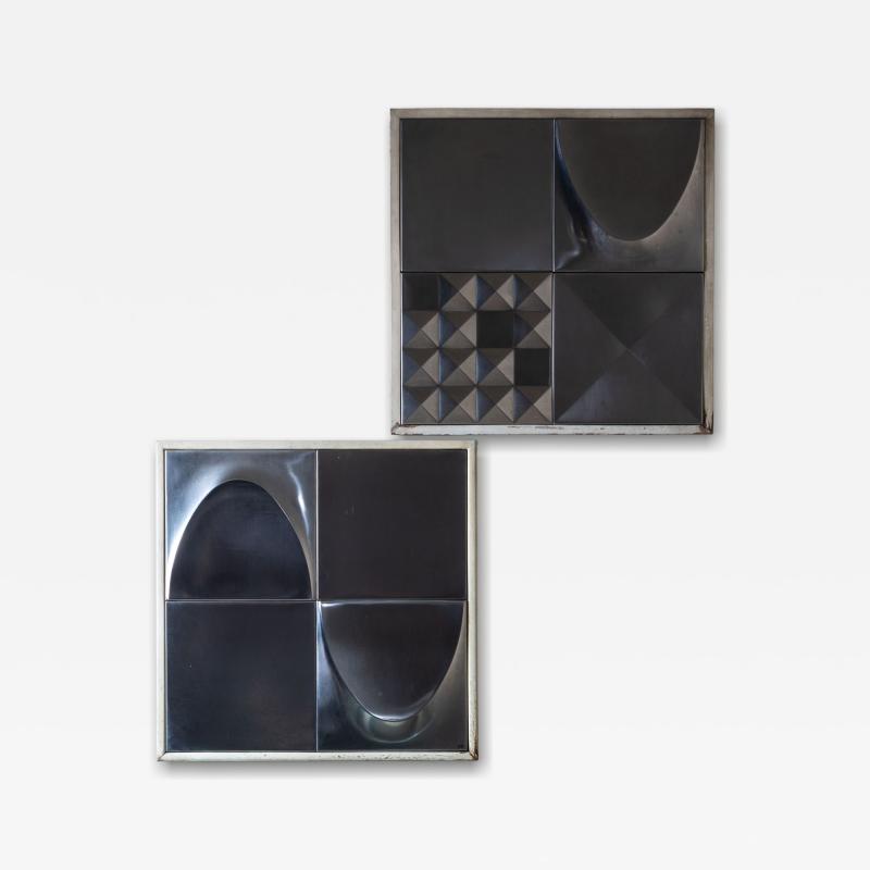 Pair of Metal Tiles Signed arfo Probably Italy Mid 20th Century