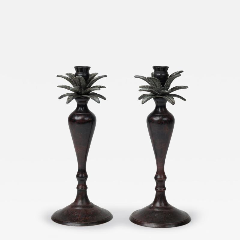 Pair of Mid Century Bronze Palm Tree Candlesticks