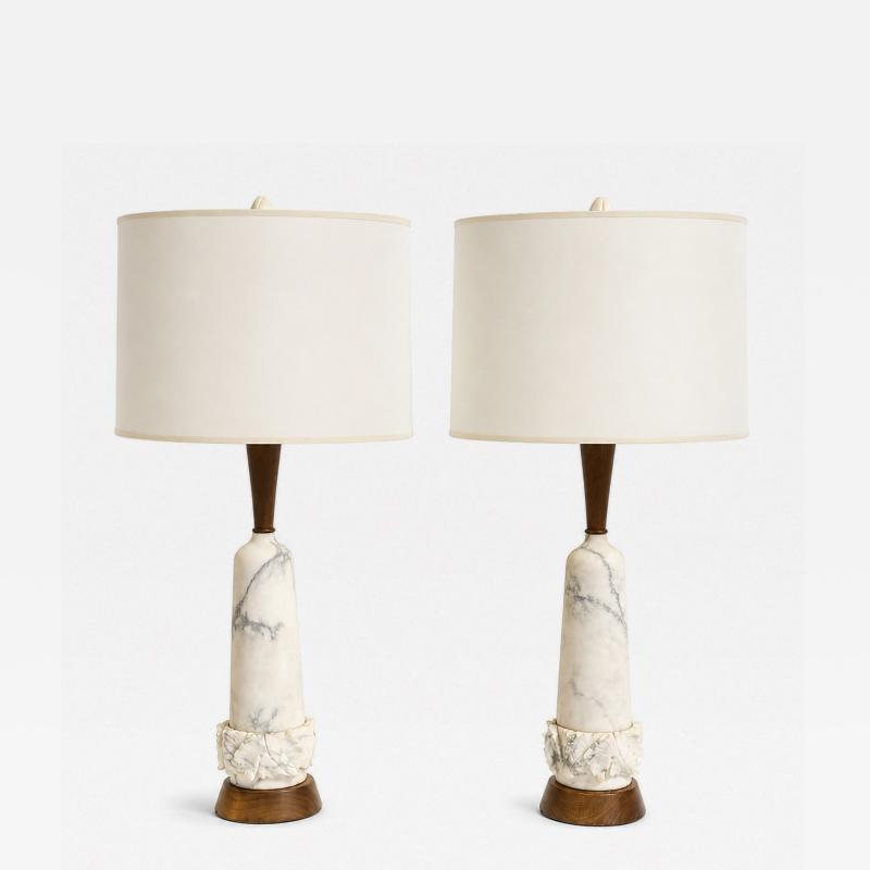 Pair of Mid Century Carved Marble Table Lamps Italy 1960s 