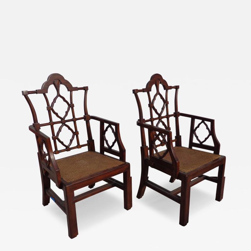 Pair of Mid Century Chinese Chippendale Arm Chairs