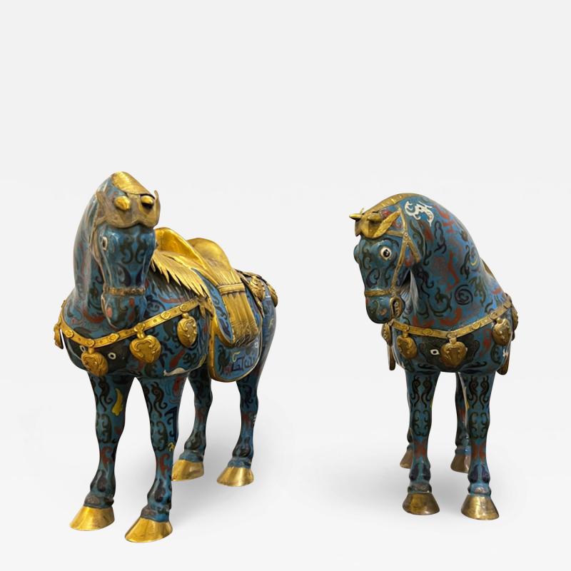 Pair of Mid Century Chinese Copper Enamel Gilt Horses