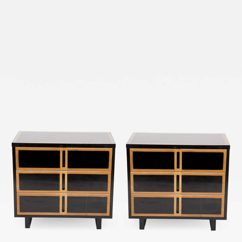 Pair of Mid Century Ebonized Three Drawer Chests