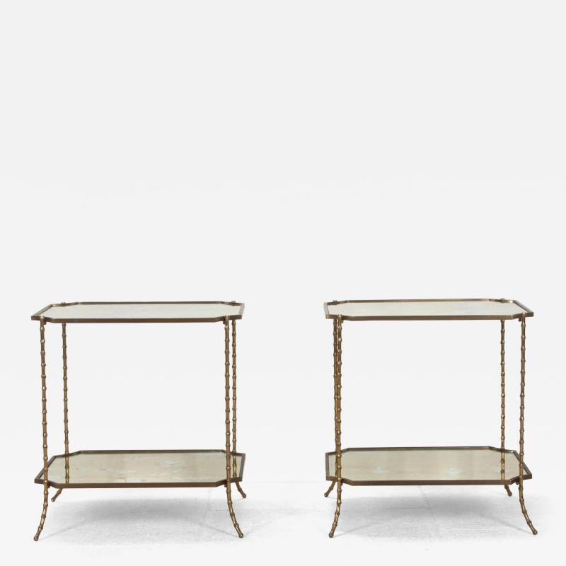 Pair of Mid Century French Brass Maison Bagues Side Tables