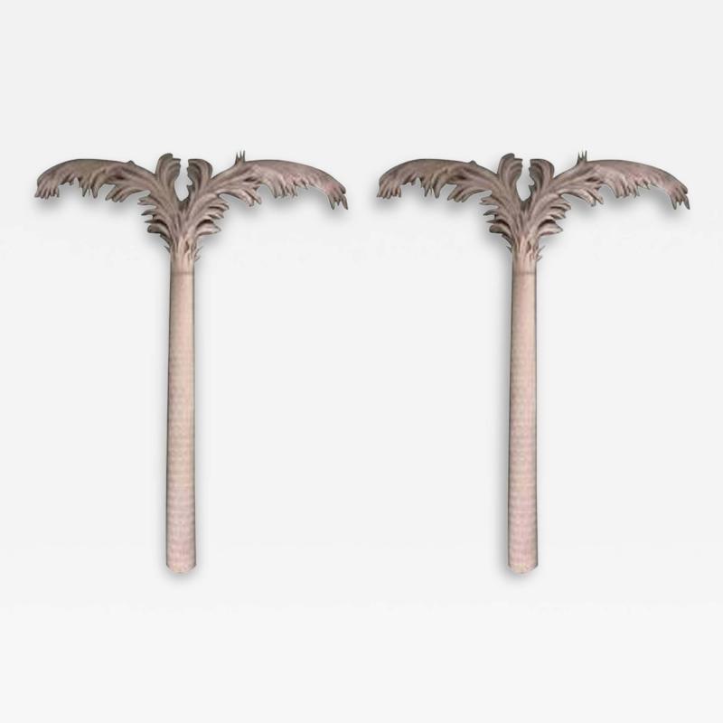 Pair of Mid Century French Style White Resin Pilaster Palm Trees