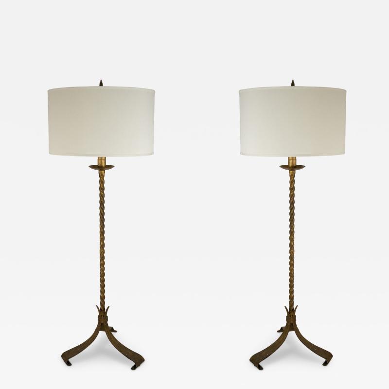 Pair of Mid Century Gilt Wrought Iron Floor Lamps