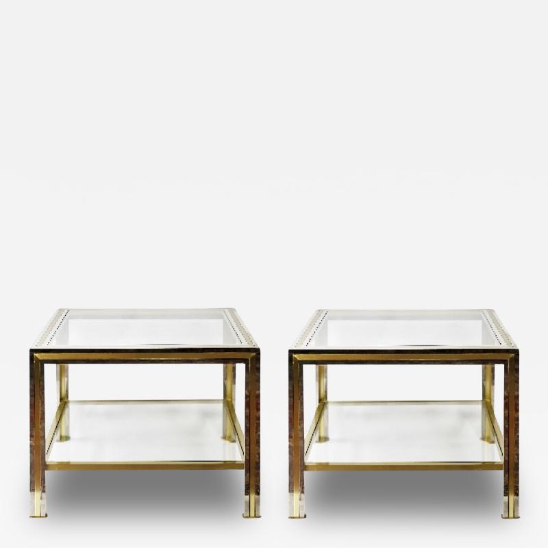 Pair of Mid Century Italian Brass Chrome and Glass Top Side Tables
