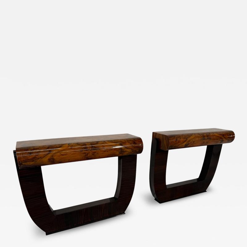 Pair of Mid Century Italian Burl Wood Console Tables